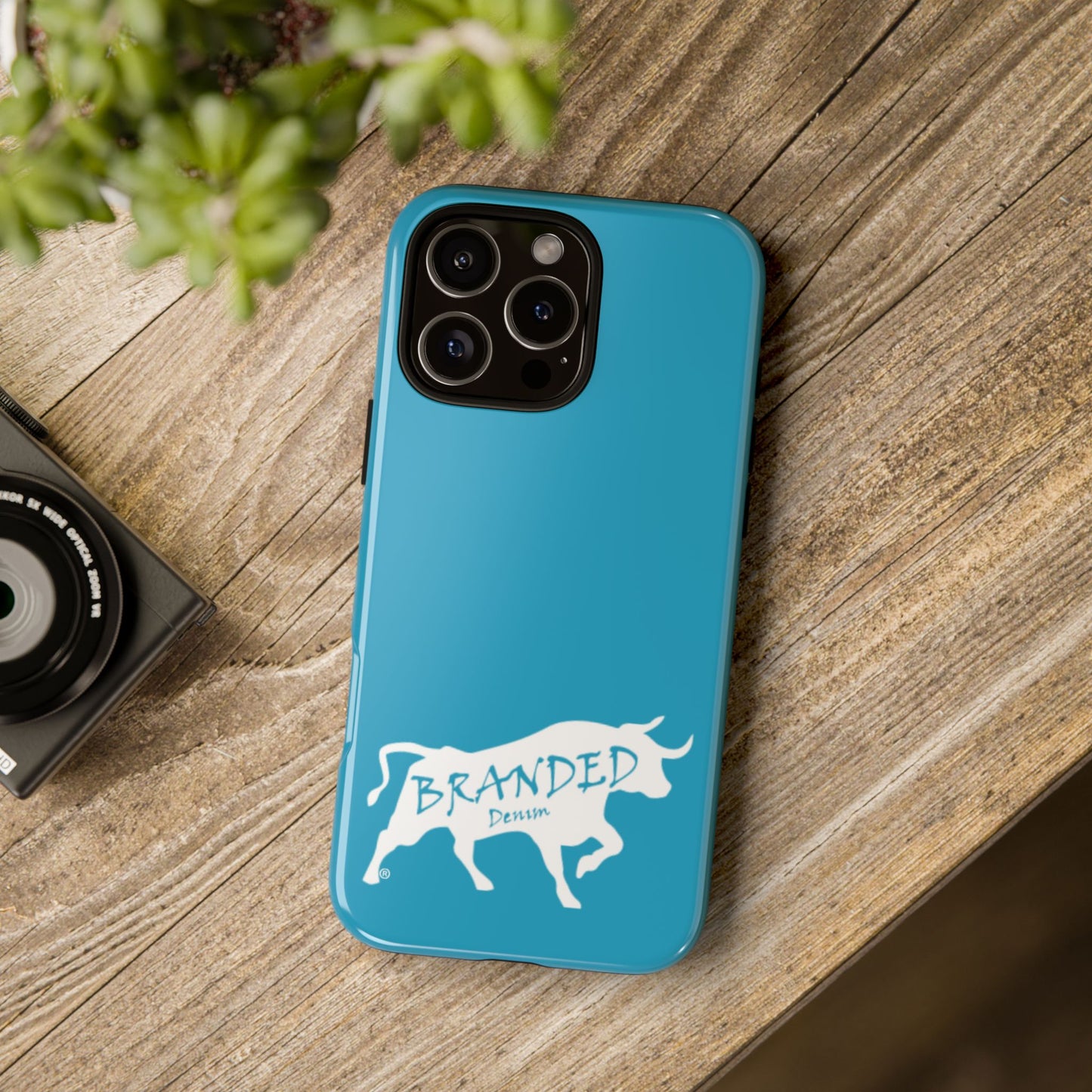 Turquoise Branded Denim Logo IPhone, Samsung, Google Tough Cases