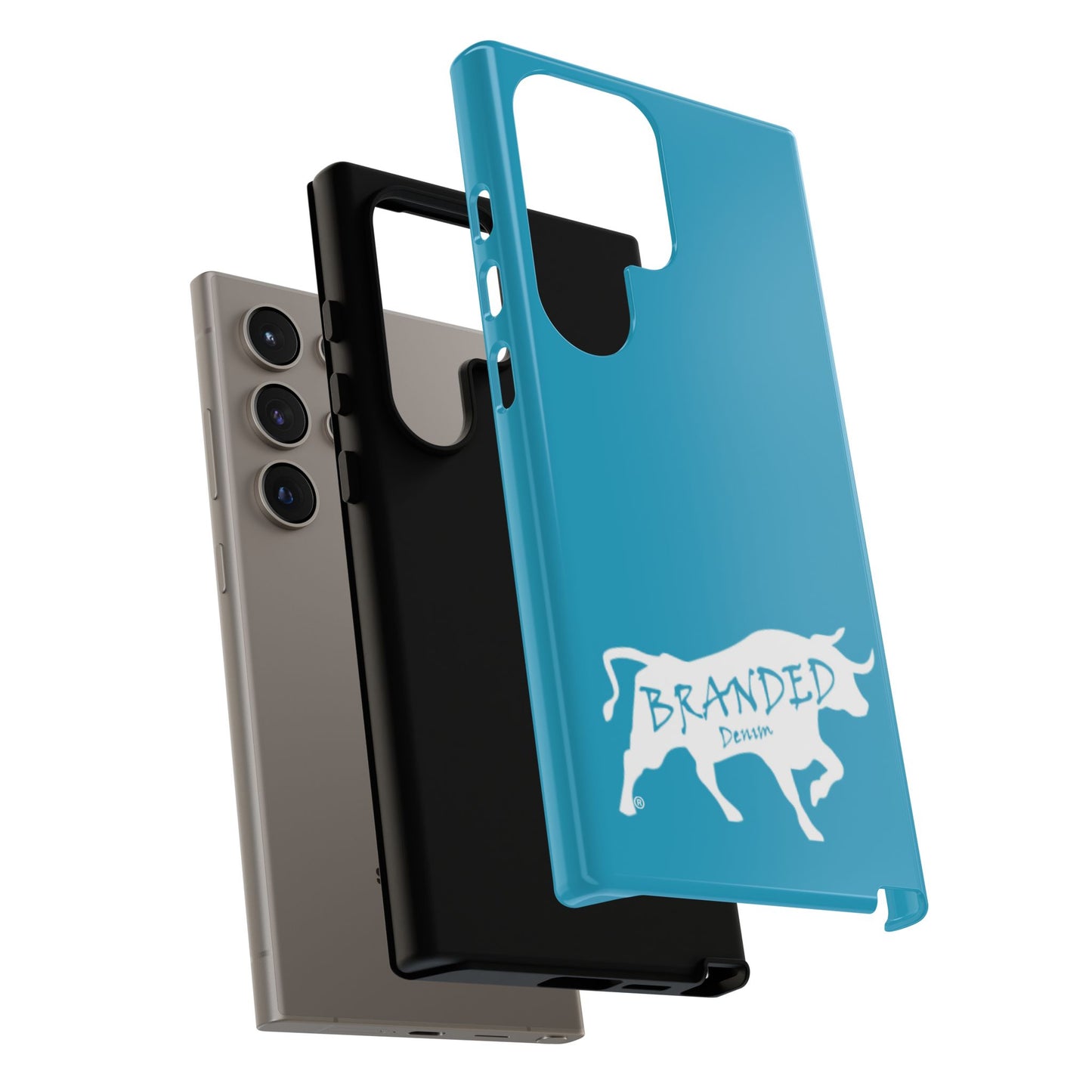 Turquoise Branded Denim Logo IPhone, Samsung, Google Tough Cases