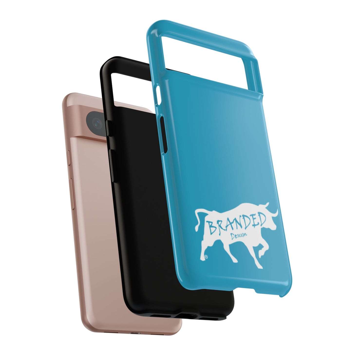 Turquoise Branded Denim Logo IPhone, Samsung, Google Tough Cases