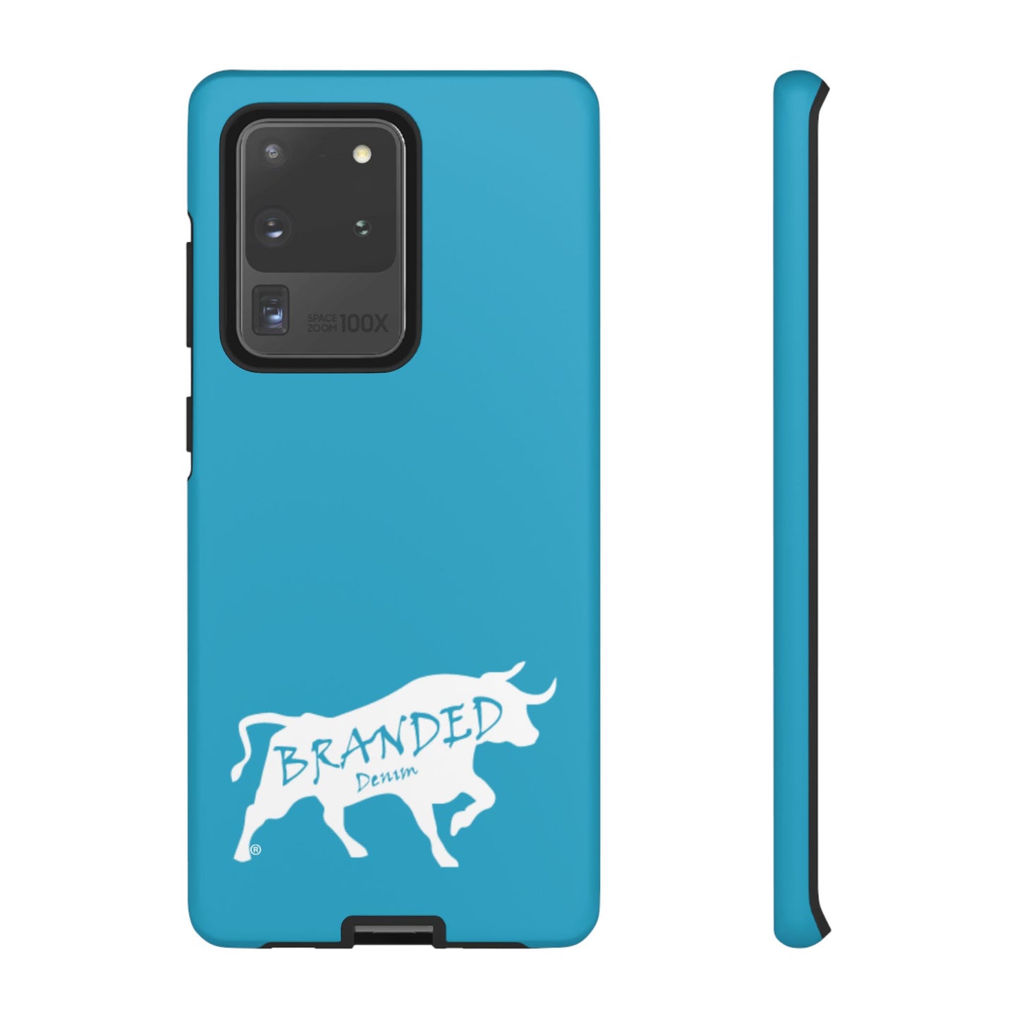 Turquoise Branded Denim Logo IPhone, Samsung, Google Tough Cases