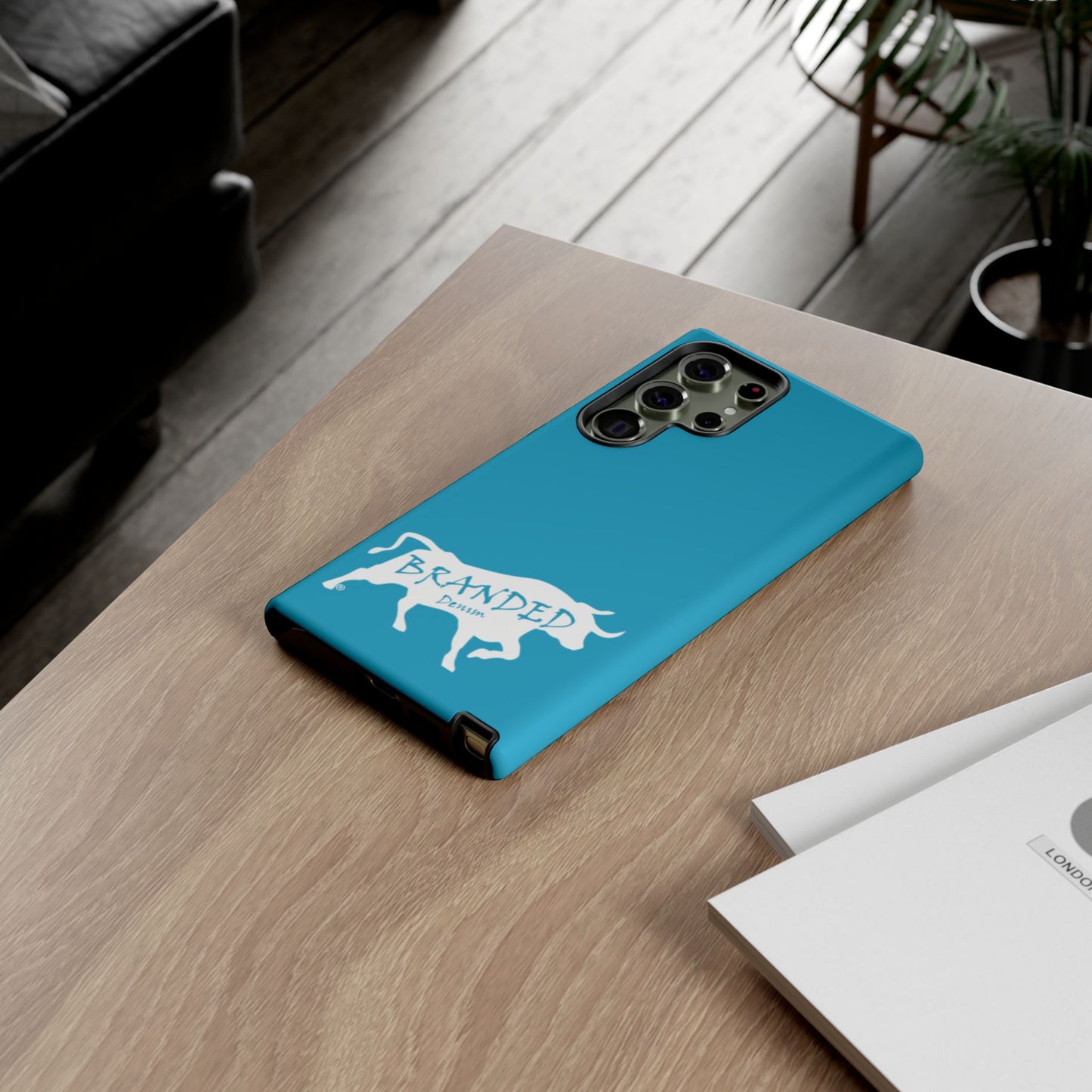 Turquoise Branded Denim Logo IPhone, Samsung, Google Tough Cases