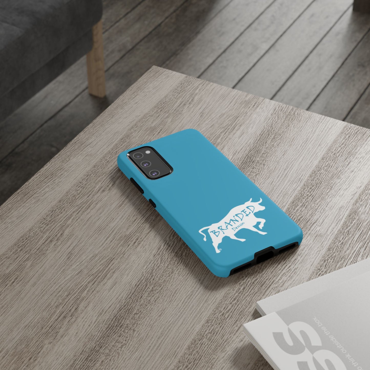 Turquoise Branded Denim Logo IPhone, Samsung, Google Tough Cases