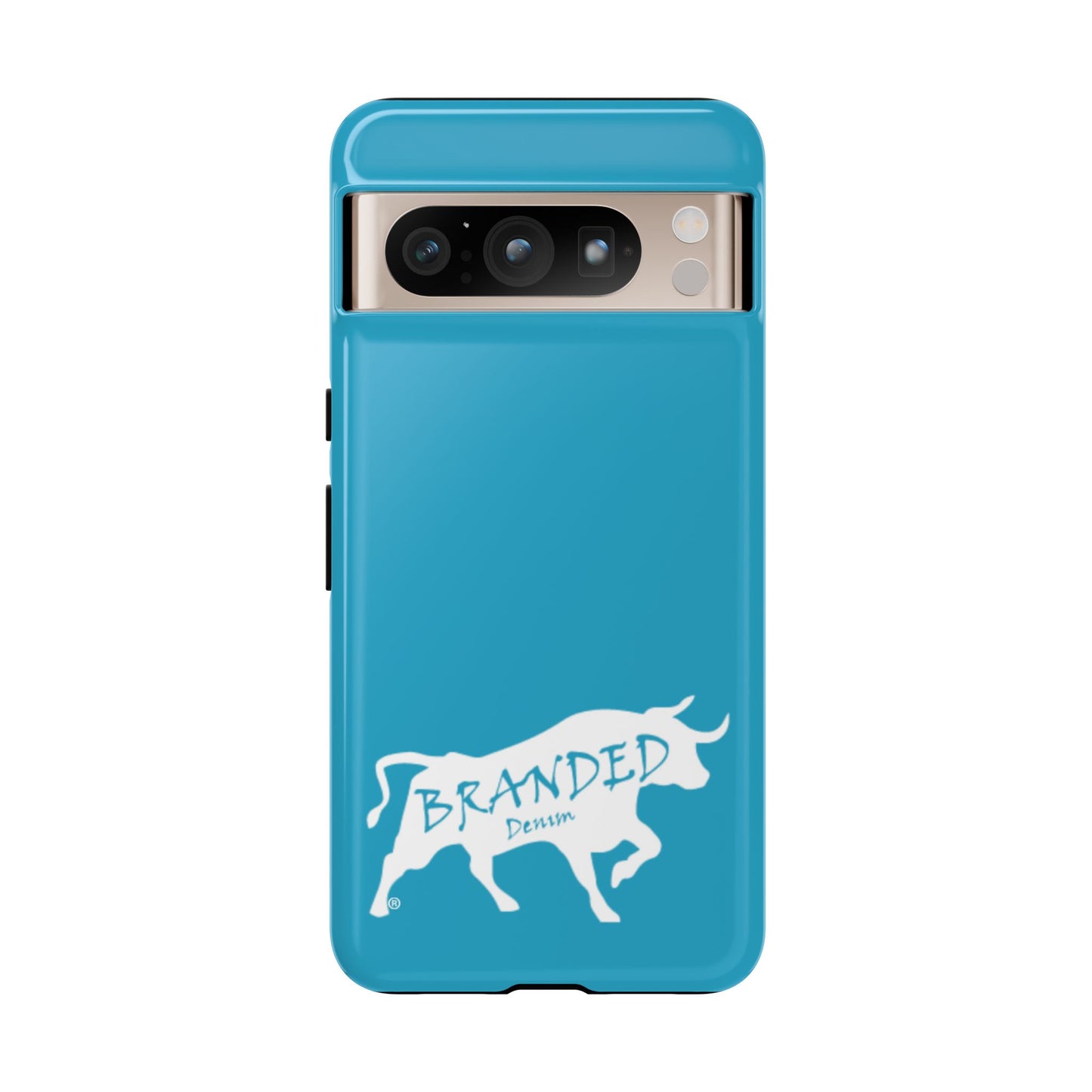 Turquoise Branded Denim Logo IPhone, Samsung, Google Tough Cases