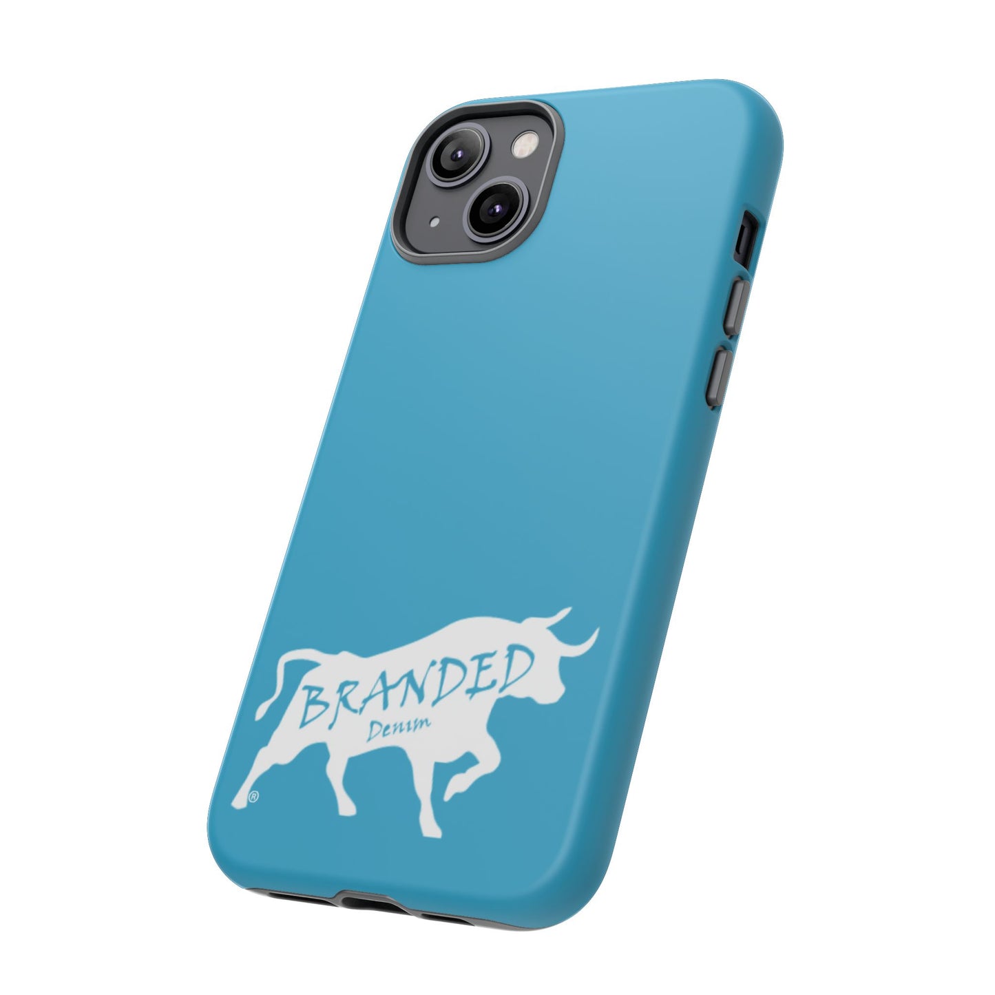 Turquoise Branded Denim Logo IPhone, Samsung, Google Tough Cases