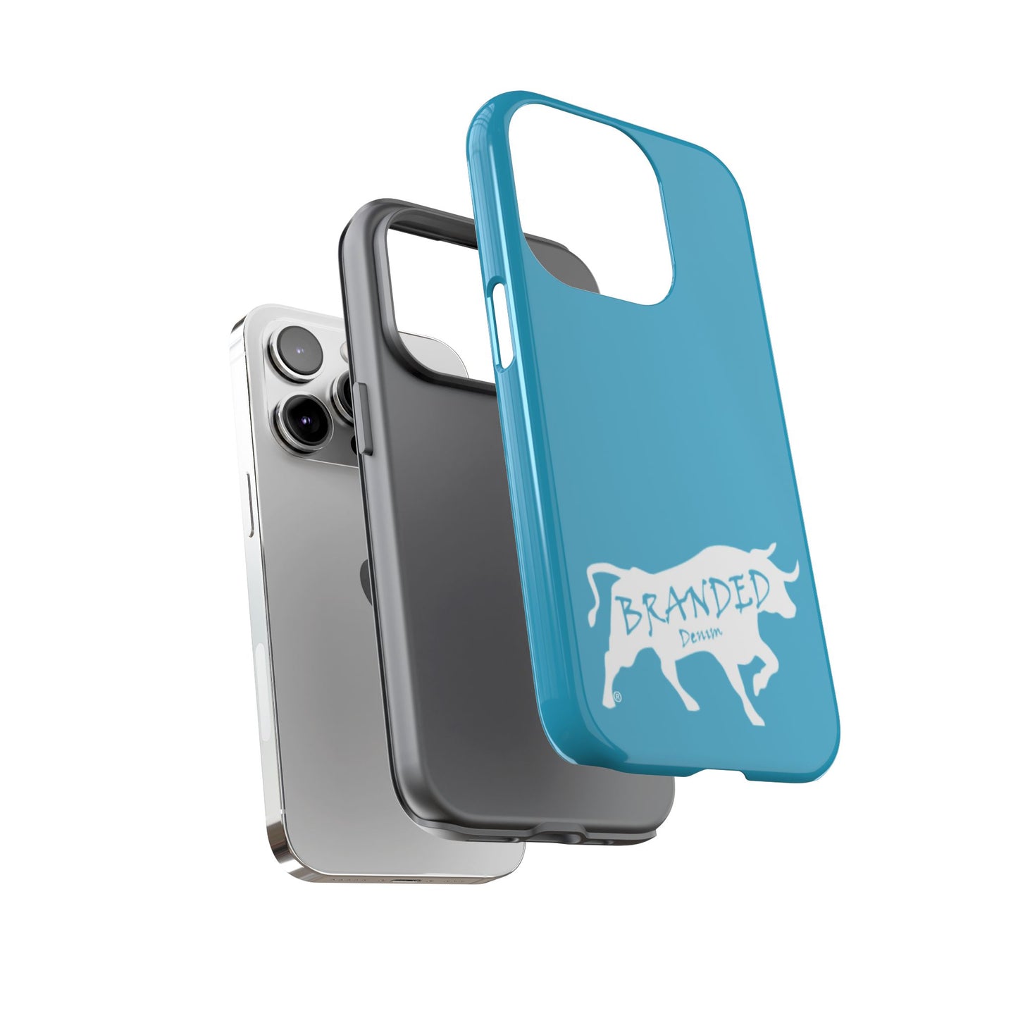 Turquoise Branded Denim Logo IPhone, Samsung, Google Tough Cases