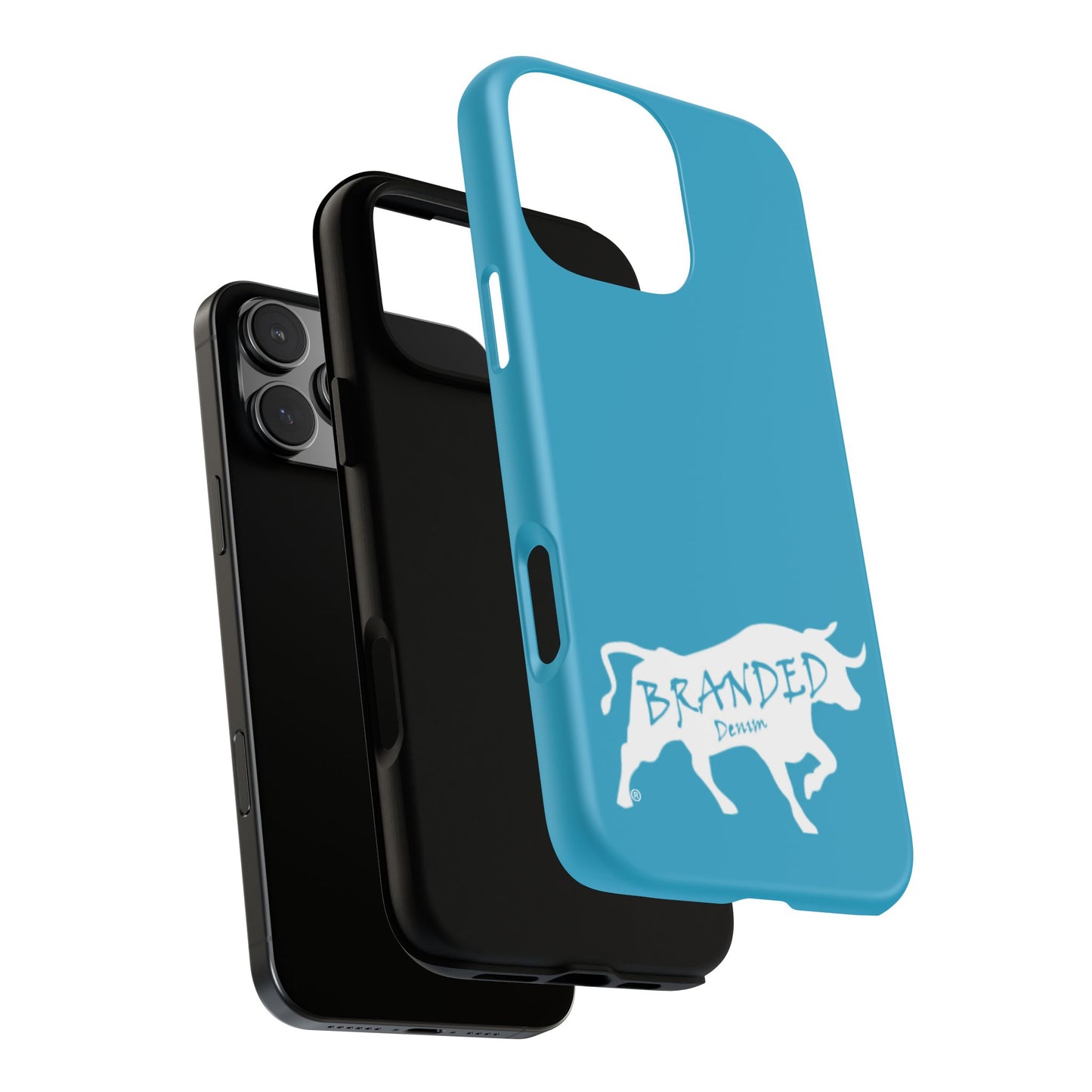 Turquoise Branded Denim Logo IPhone, Samsung, Google Tough Cases