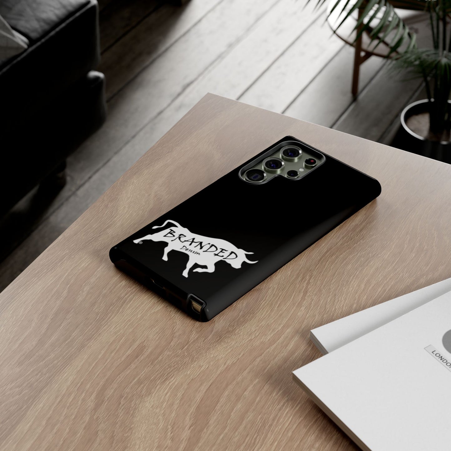 Black Branded Denim Logo IPhone, Samsung, Google Tough Cases