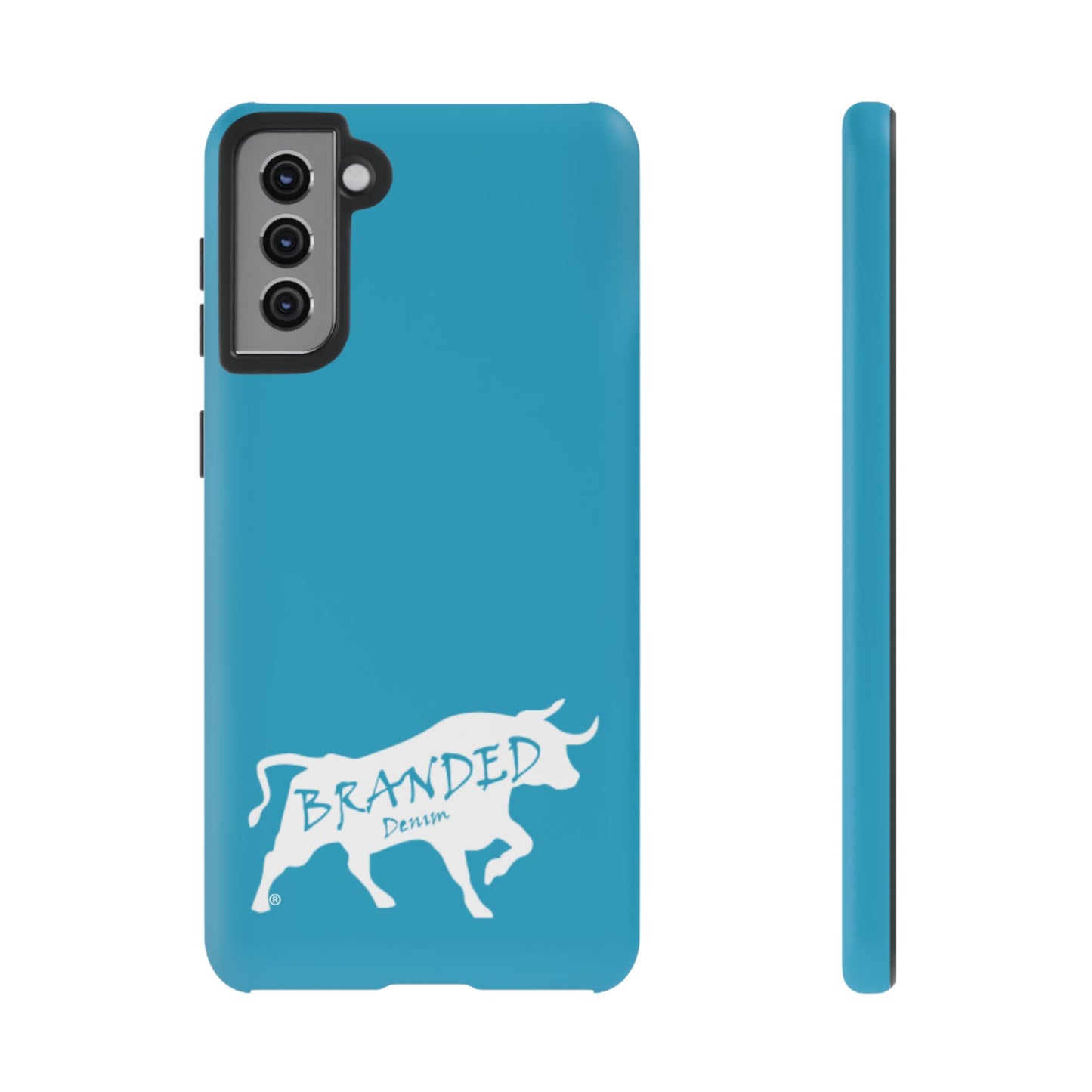 Turquoise Branded Denim Logo IPhone, Samsung, Google Tough Cases