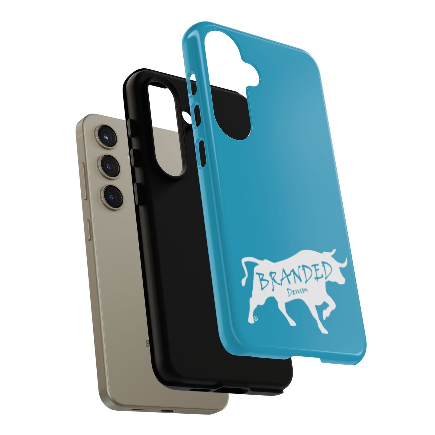 Turquoise Branded Denim Logo IPhone, Samsung, Google Tough Cases