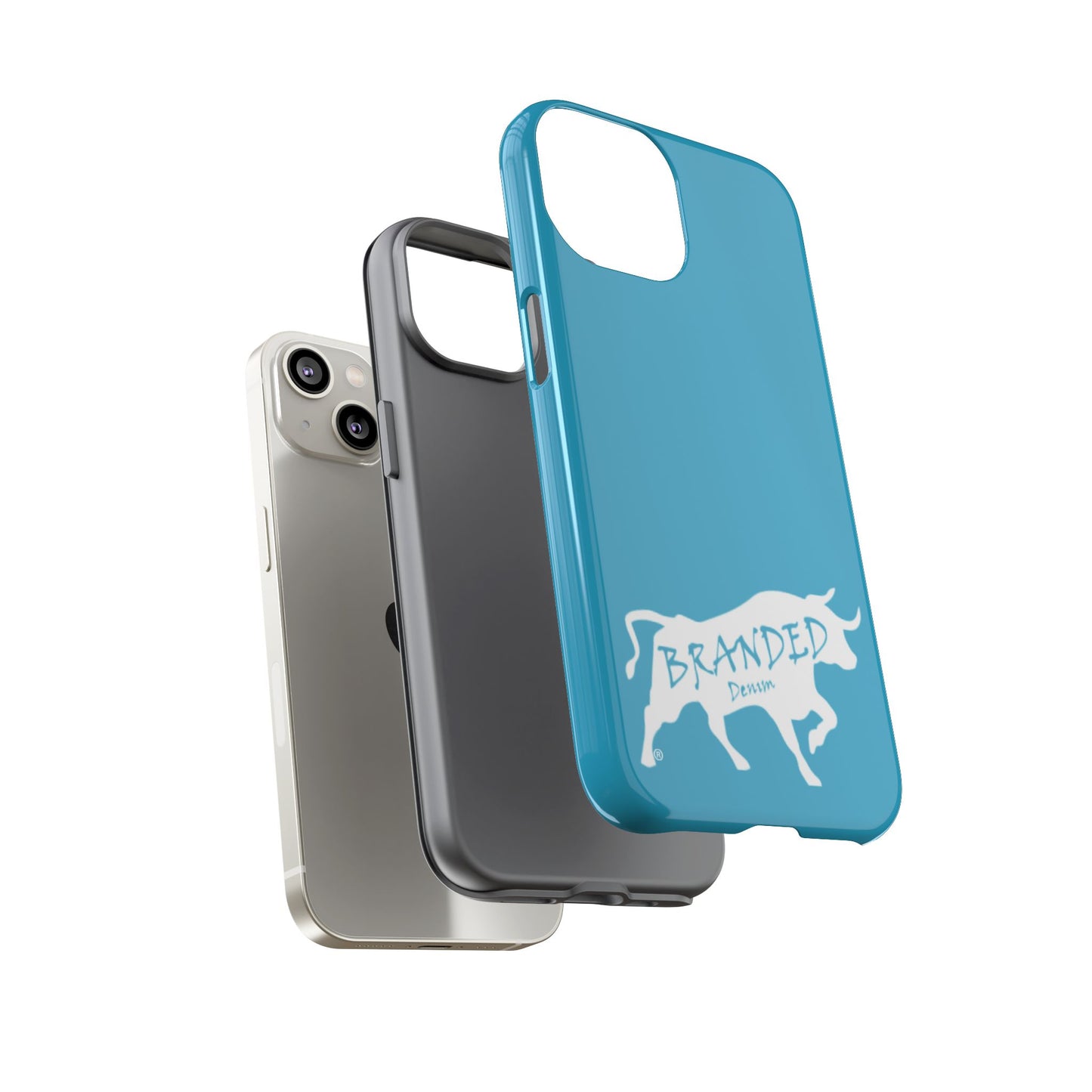 Turquoise Branded Denim Logo IPhone, Samsung, Google Tough Cases