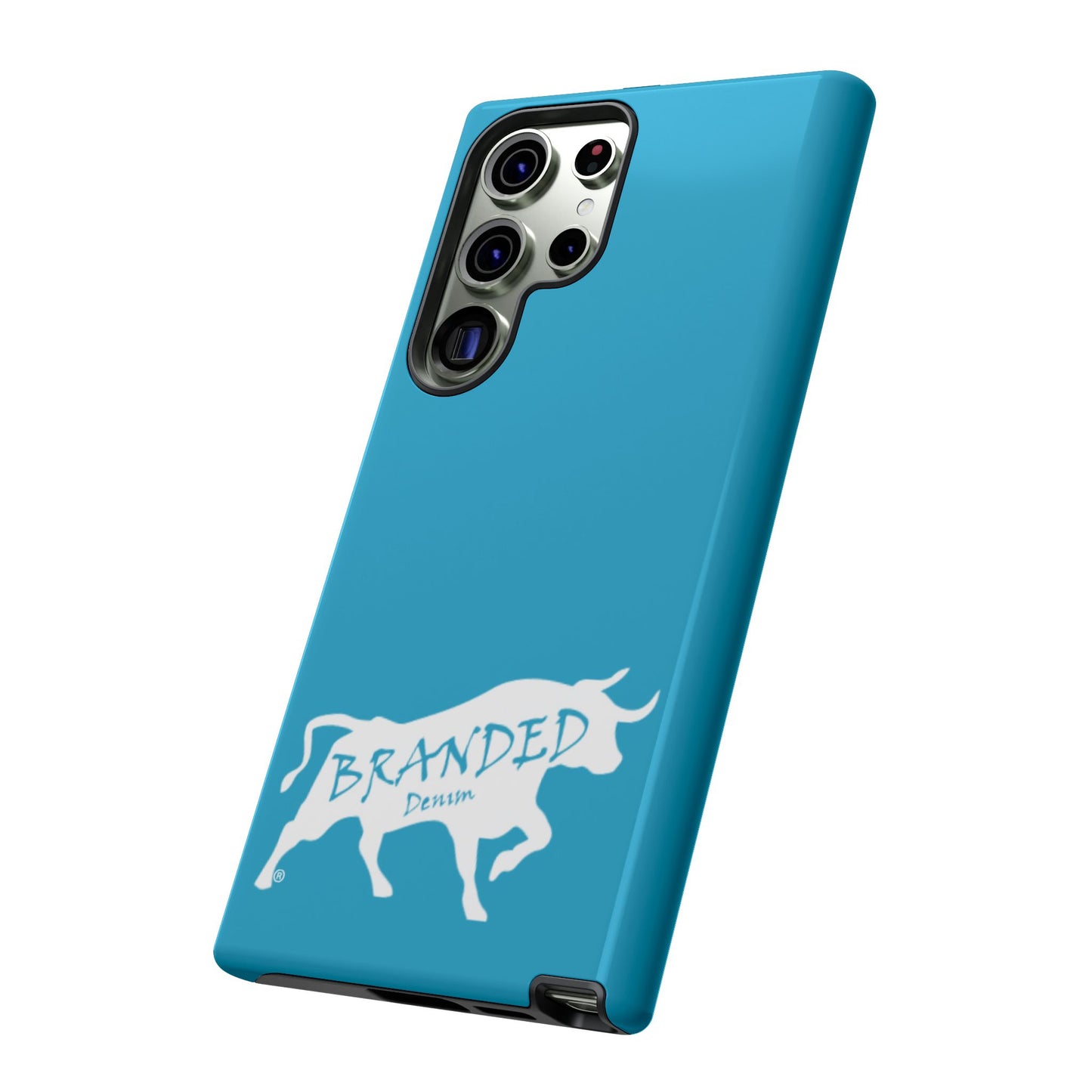 Turquoise Branded Denim Logo IPhone, Samsung, Google Tough Cases