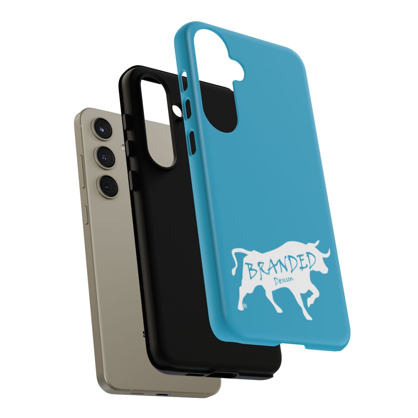 Turquoise Branded Denim Logo IPhone, Samsung, Google Tough Cases