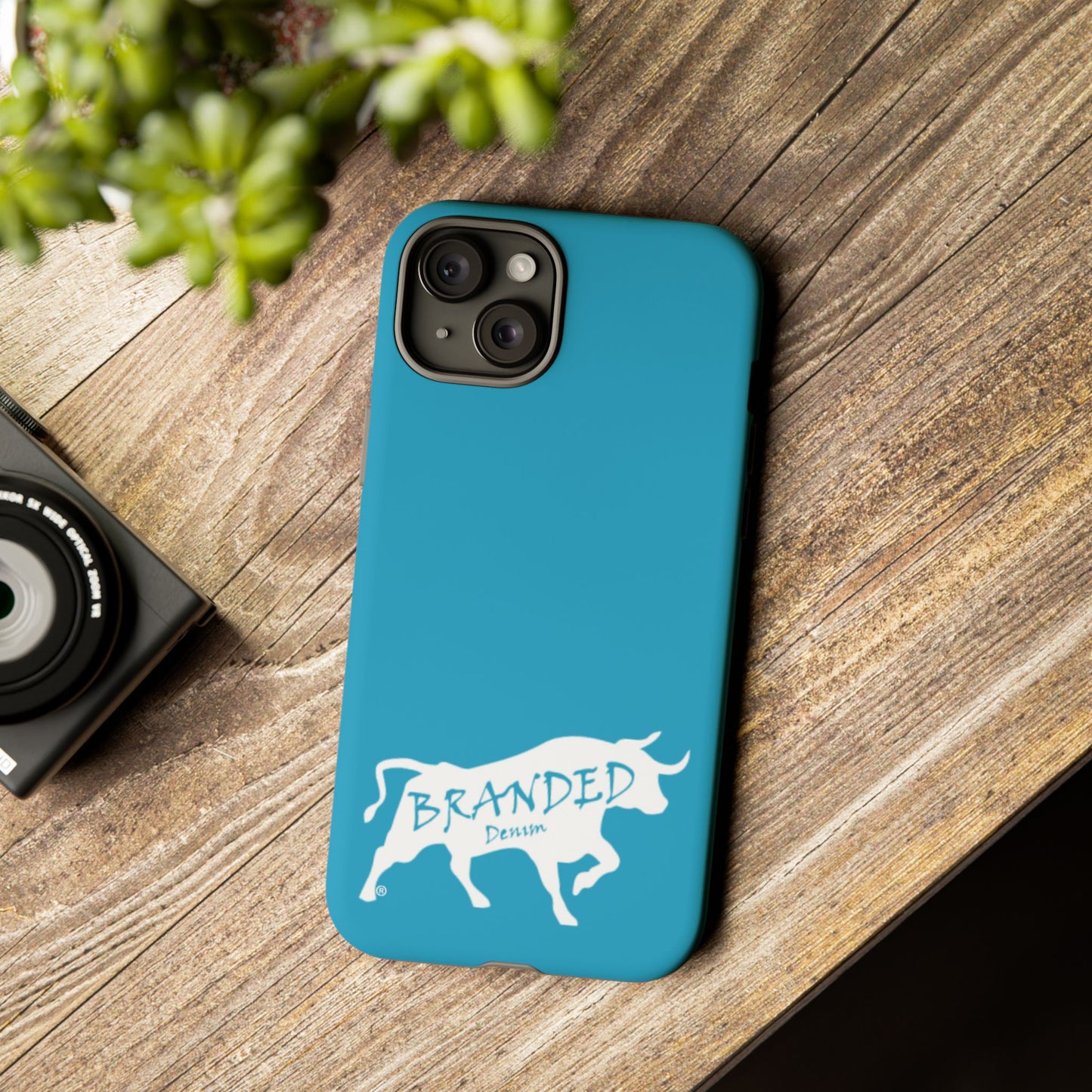 Turquoise Branded Denim Logo IPhone, Samsung, Google Tough Cases