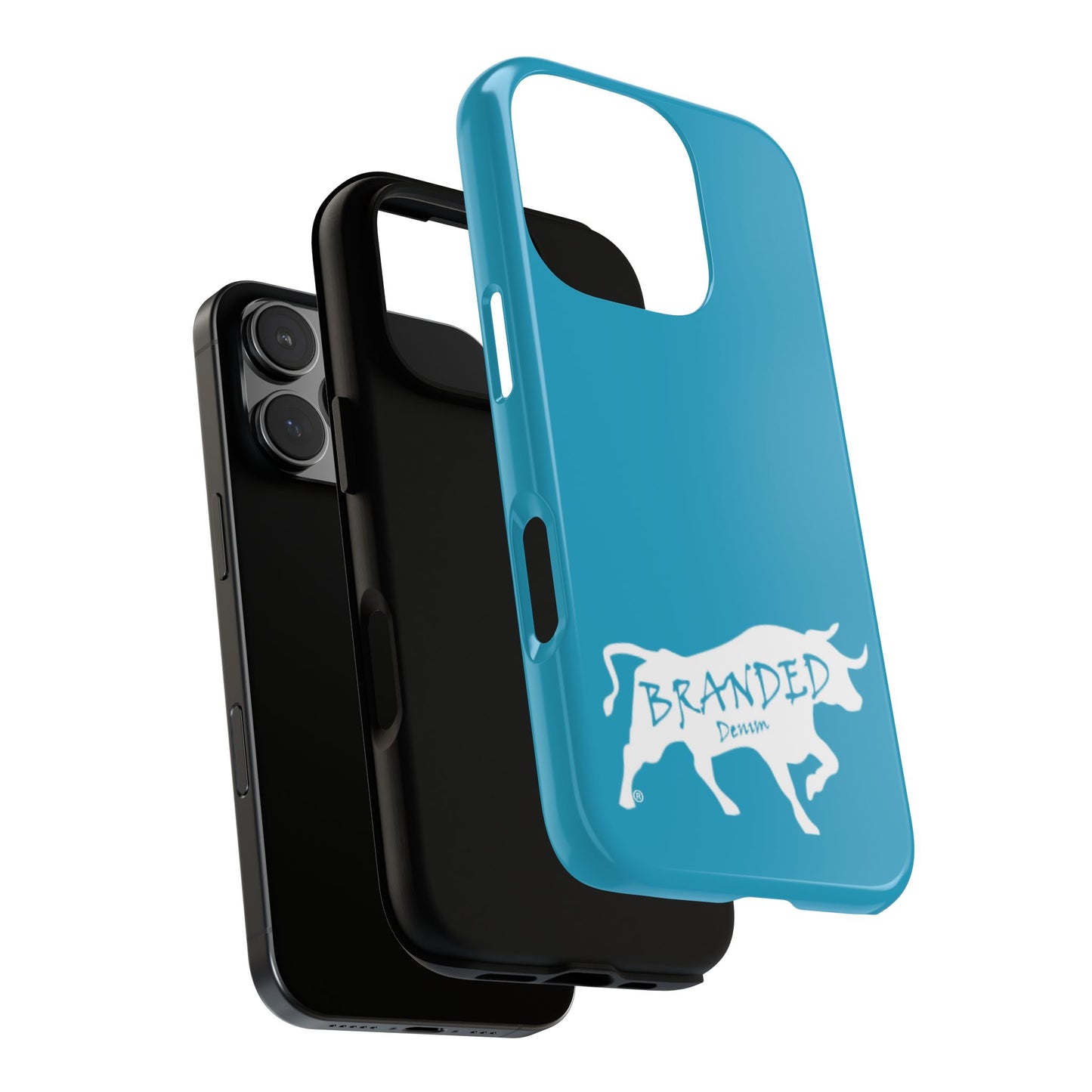 Turquoise Branded Denim Logo IPhone, Samsung, Google Tough Cases