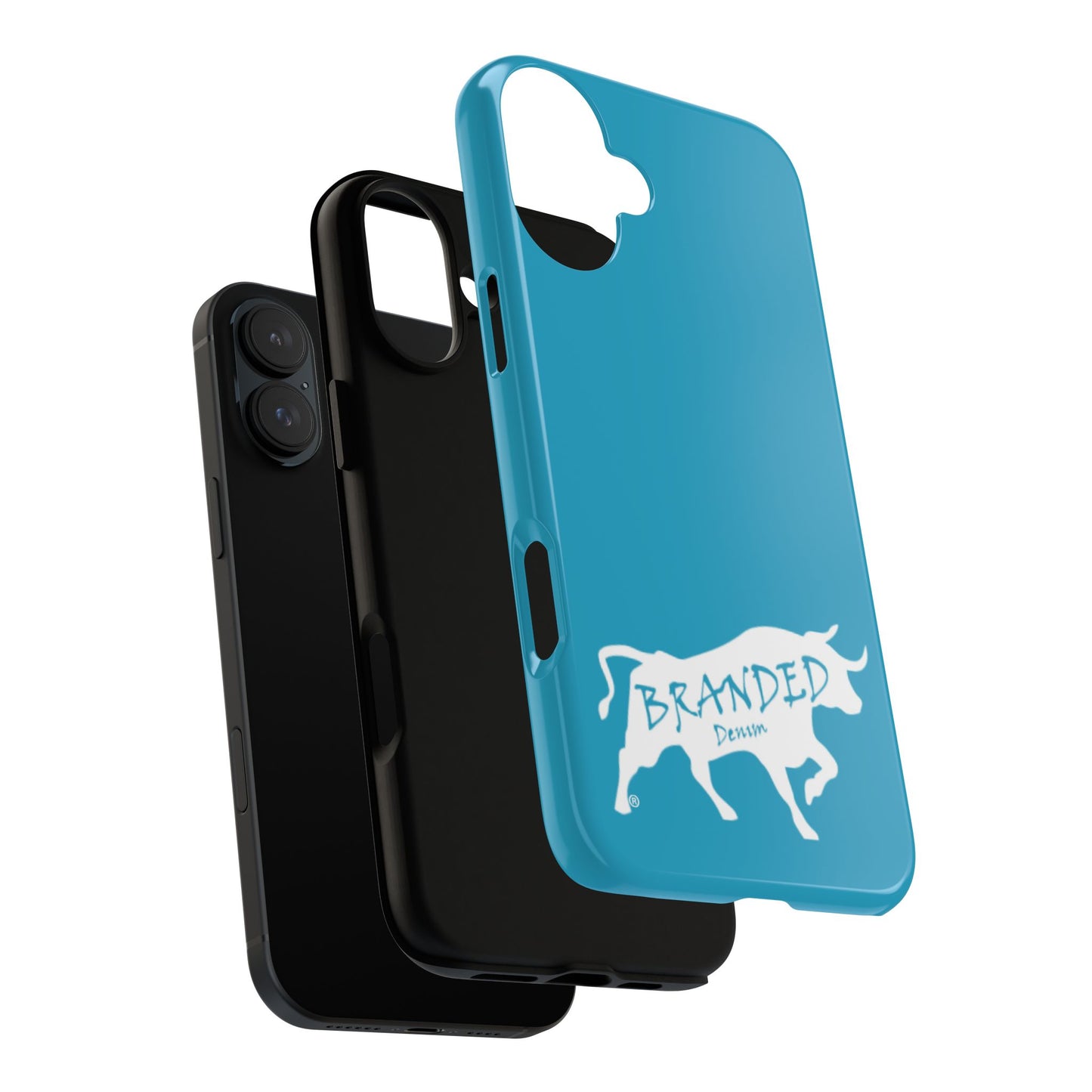 Turquoise Branded Denim Logo IPhone, Samsung, Google Tough Cases