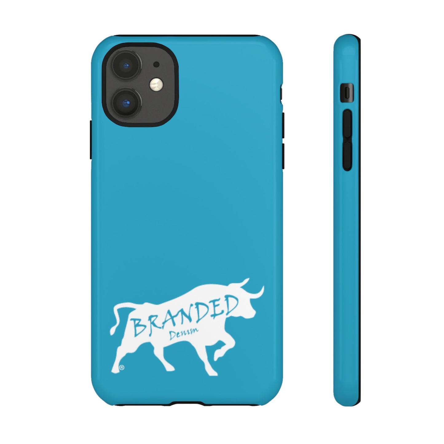 Turquoise Branded Denim Logo IPhone, Samsung, Google Tough Cases